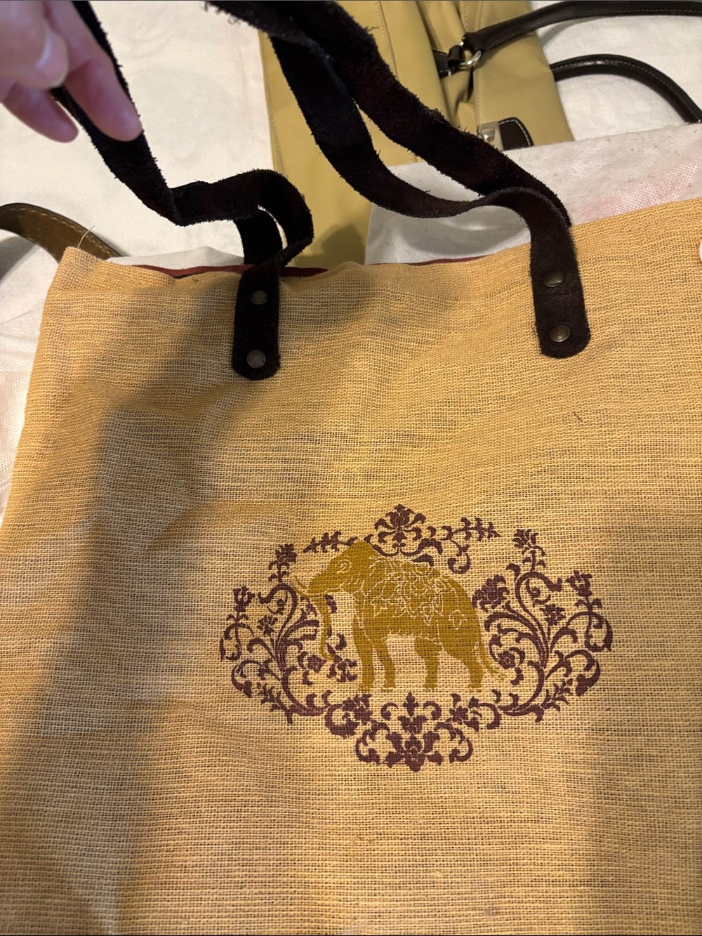Bohemian Red & Gold Printed Canvas Tote Bag 18”x14” - Picture 2 of 6